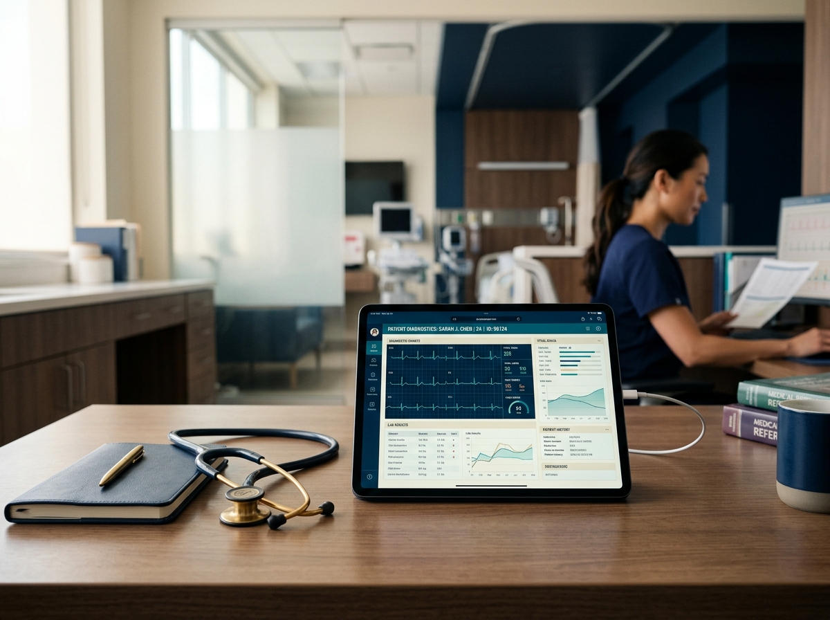 Clinical workflow interface and doctor's workspace mockup